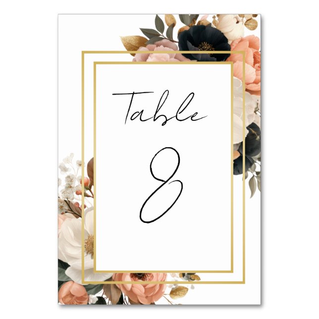 Elegant Customizable Floral Table Number Cards Bordsnummer (Framsidan)