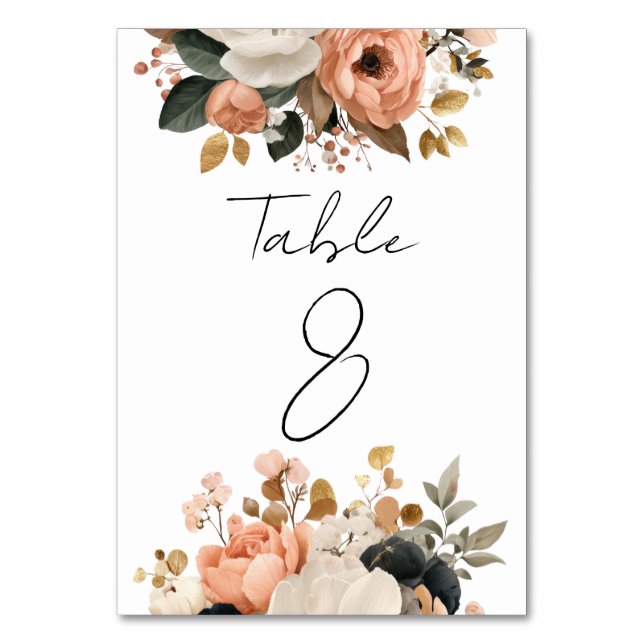 Elegant Customizable Floral Table Number Cards Bordsnummer (Framsidan)