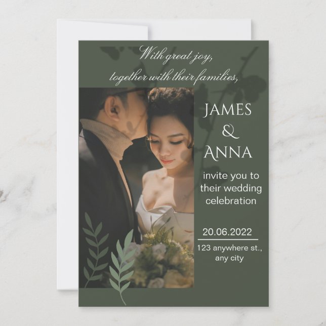 Elegant customizable olive green wedding  inbjudningar (Framsida)
