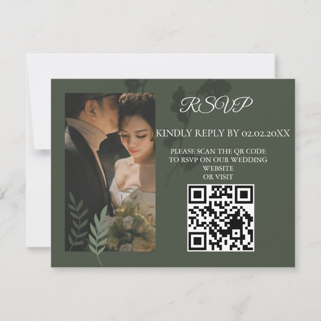 Elegant customizable olive green wedding  OSA kort (Framsida)