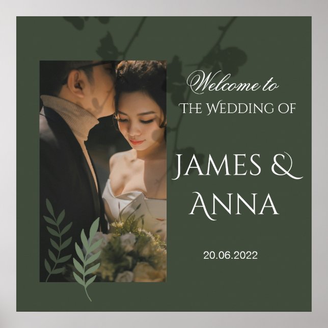 Elegant customizable olive green wedding  poster (Framsidan)