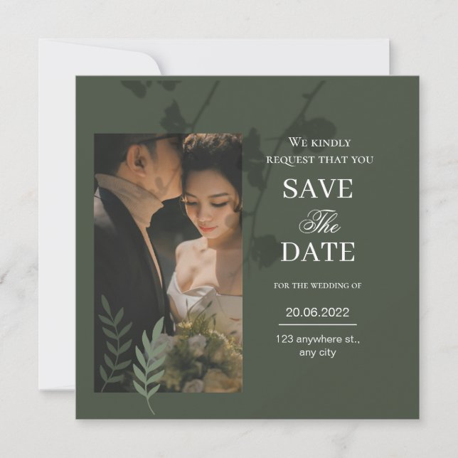 Elegant customizable olive green wedding  spara datumet (Framsida)