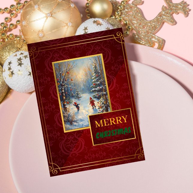  Elegant Customizable Photo Red & Gold Christmas Julkort (Skapare uppladdad)