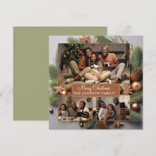 Elegant Cute 3 Photo Family jul Evergreen Julkort