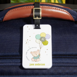 Elegant Cute Aqua Bear Balloon Boys Monogram Bagagebricka