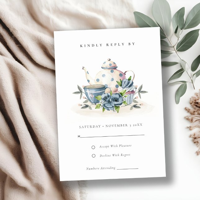 Elegant Cute Aqua Blue Blommigt Tekanna Kopp Bröll OSA Kort (Skapare uppladdad)