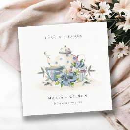 Elegant Cute Aqua Blue Blommigt Tekanna Kopp Bröll Pappersservett