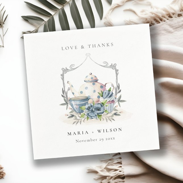 Elegant Cute Aqua Blue blommigt Tekanna Kopp Bröll Pappersservett (Skapare uppladdad)