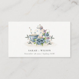 Elegant Cute Aqua Blue blommigt Tekanna Kopp Bröll Placeringskort