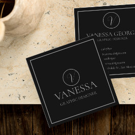 Elegant Cute Black Modern Monogram-Anpassningsbar Fyrkantigt Visitkort