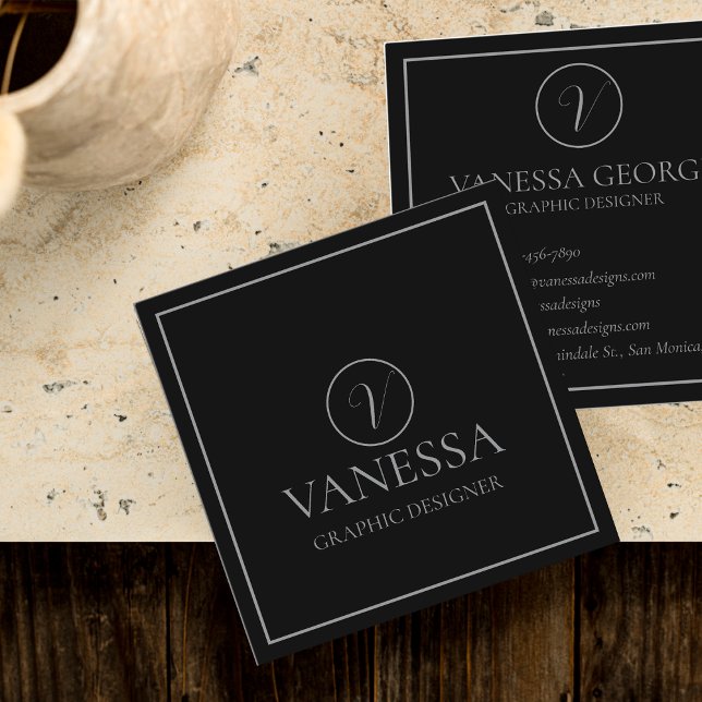 Elegant Cute Black Modern Monogram-Anpassningsbar Fyrkantigt Visitkort (Elegant Cute Black Modern Monogram Custom Square Business Card)