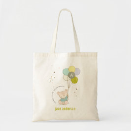 Elegant Cute Blue Bear Balloon Boy's Monogram Tygkasse