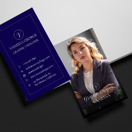 Elegant Cute Blue Photo Modern Monogram-Anpassning Visitkort