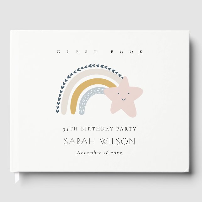 ELEGANT CUTE BLUE  RAINBOW STAR BARNS FÖDELSEDAG GÄSTBÖCKER (Framsida)