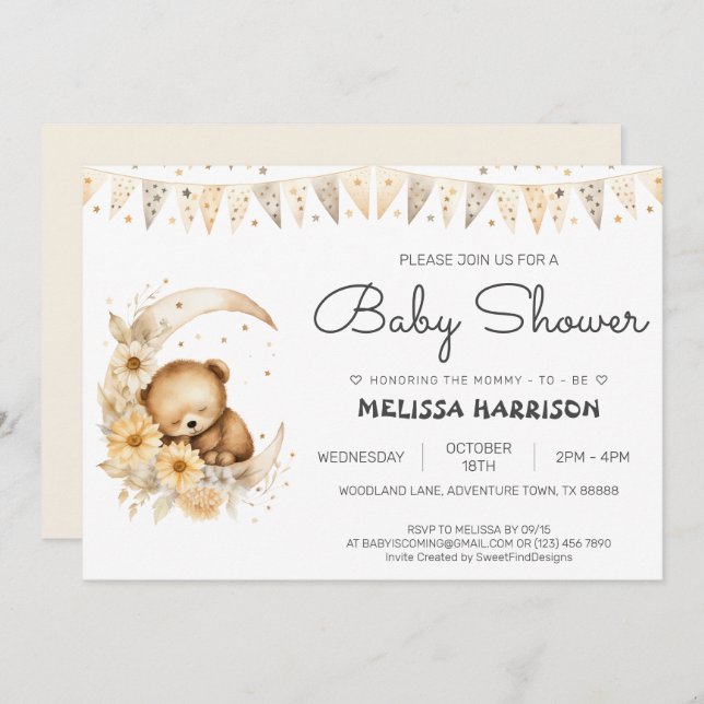 Elegant Cute Boho Bear Pojke Shower Inbjudningar (Fram/baksida)
