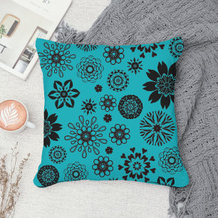 Elegant Cute Boho Blommigt Mandala Mönster Turcos Kudde