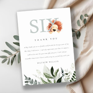 Elegant Cute Boho Lejon Foliage 6e sjätte födelsed Tack Kort