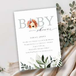 Elegant Cute Boho Lejon Foliage Baby Shower Inbjud Tack Kort