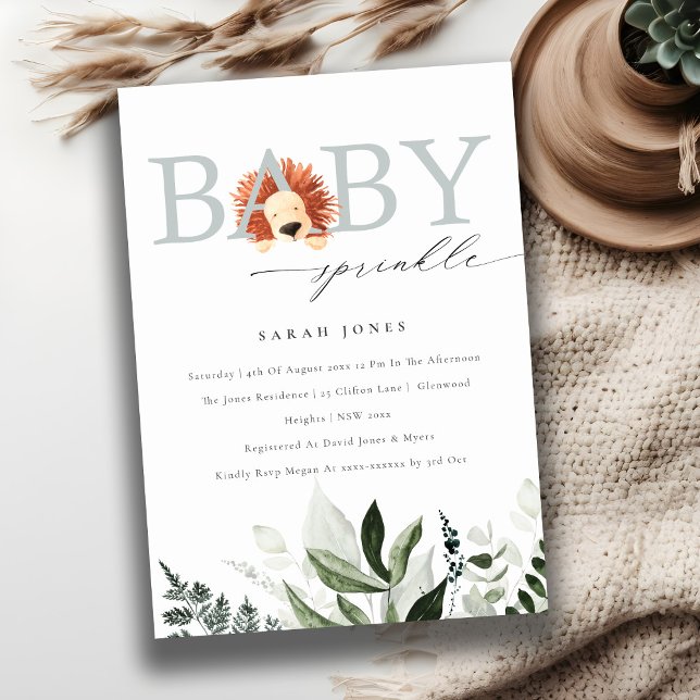 Elegant Cute Boho Lejon Foliage Baby Sprinkle Inbjudningar (Skapare uppladdad)