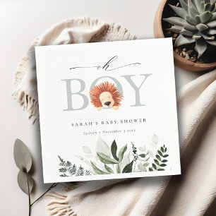 Elegant Cute Boho Lejon Foliage Oh Boy Baby Shower Pappersservett