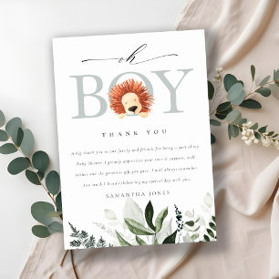 Elegant Cute Boho Lejon Foliage Oh Boy Baby Shower Tack Kort