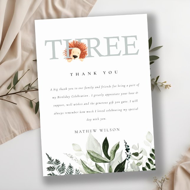 Elegant Cute Boho Lejon Foliage Tredje födelsedage Tack Kort (Skapare uppladdad)
