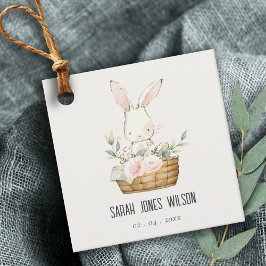 Elegant Cute Bunny i Blommigt Basket Barns födelse Gåvor Etiketter