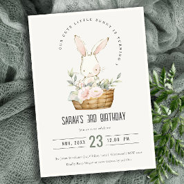 Elegant Cute Bunny i Blommigt Basket Barns födelse Inbjudningar