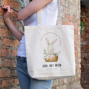 Elegant Cute Bunny i Blommigt Basket Barns födelse Tygkasse