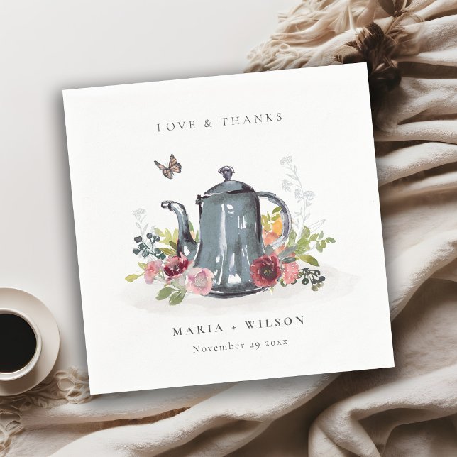 Elegant Cute Cheerful Ro Blommigt Tekanna Bröllop Pappersservett (Skapare uppladdad)