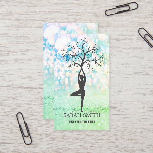 Elegant Cute Elegant Bokeh Diamonds Yoga Visitkort (Fram/Back In Situ)