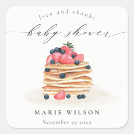 Elegant Cute Fruit Pancake Watercolor Baby Shower Fyrkantigt Klistermärke