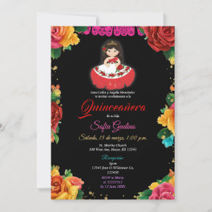 Elegant Cute Girl Colorful Flowers Quinceañera Inbjudningar
