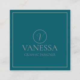 Elegant Cute Grönt Modern Monogram-Anpassningsbar Fyrkantigt Visitkort