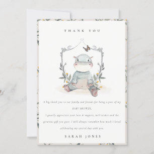 Elegant Cute Gult Baby Hippo Foliage Baby Shower Tack Kort