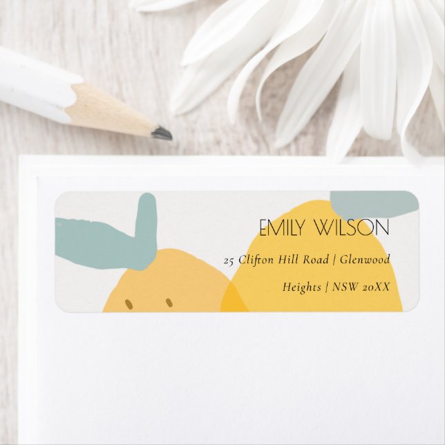 Elegant Cute Gult Lemon Fruktig Citrus Adress Returadress Etikett (Insitu)