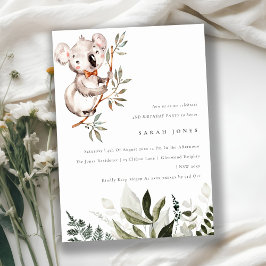 Elegant Cute Koala Foliage any age Birthday Inbjud Tack Kort