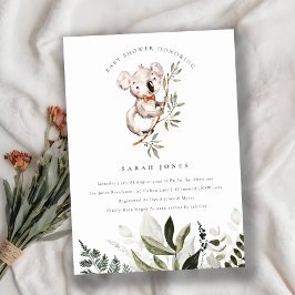 Elegant Cute Koala Foliage Baby Shower Inbjudan