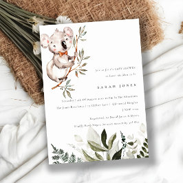 Elegant Cute Koala Foliage Baby Shower Inbjudan