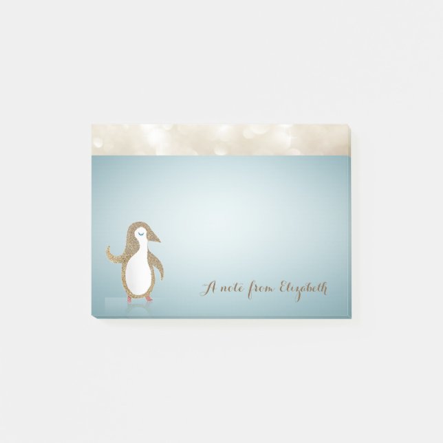 Elegant Cute Loely Snyggt, Lycklig Penguine Post-it Block (Framsida)