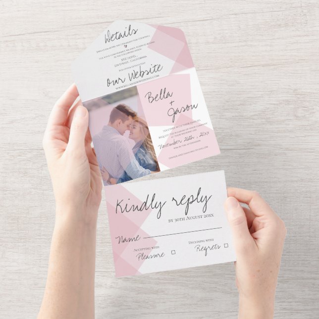 Elegant Cute Pastel Rosa Monogram Photo Bröllop (Avrivbar del)