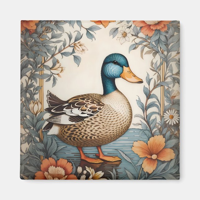Elegant Cute Plump Anka Vintage Blommigt Magnet (Framsidan)