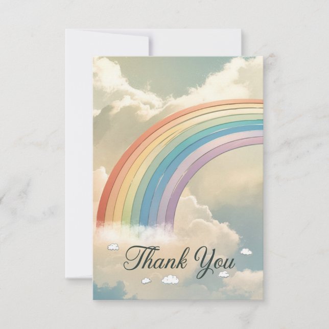 Elegant Cute Rainbow and Clouds Tack Kort (Framsida)