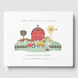 Elegant Cute Red Barnyard Farm Animal Baby Shower Gästböcker