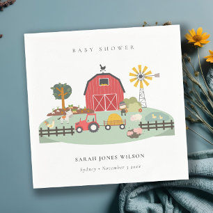 Elegant Cute Red Barnyard Farm Animal Baby Shower Pappersservett