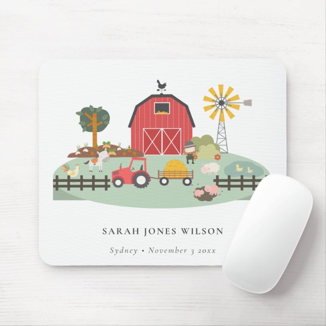 Elegant Cute Red Grönt Barnyard Farm Animal Kids Musmatta (Med mus)