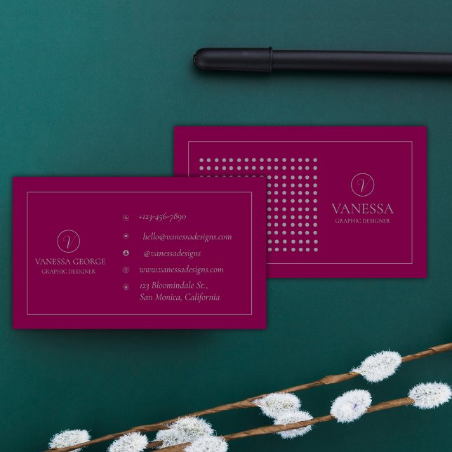 Elegant Cute Red Modern Monogram-Anpassningsbar Visitkort (Elegant Cute Red Modern Monogram Custom Business Card)