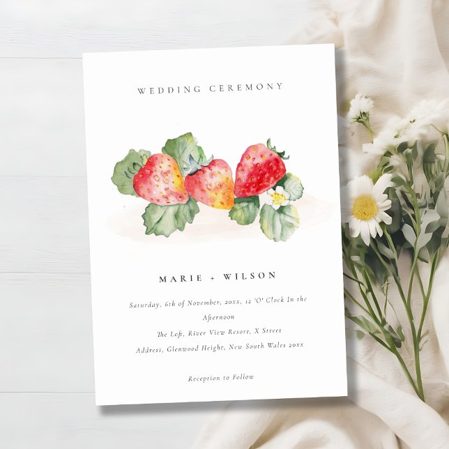 Elegant Cute Red Strawberry Leafy Foliage Bröllop Inbjudningar (Skapare uppladdad)