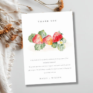 Elegant Cute Red Strawberry Leafy Foliage Bröllop Tack Kort