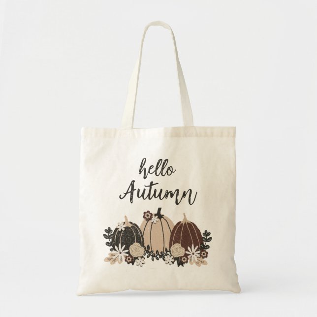 Elegant Cute Retro Autumn Black Pumpkins-Flowers Tygkasse (Framsidan)